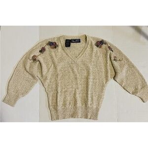 Women’s Embroidered vintage Beige Sweater large top